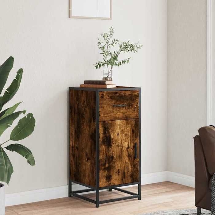 VidaXL Buffet chêne fumé 35,5x35x76 cm bois d'ingénierie et métal, armoire de rangement, meuble d'entrée, meuble d'appoint 848961