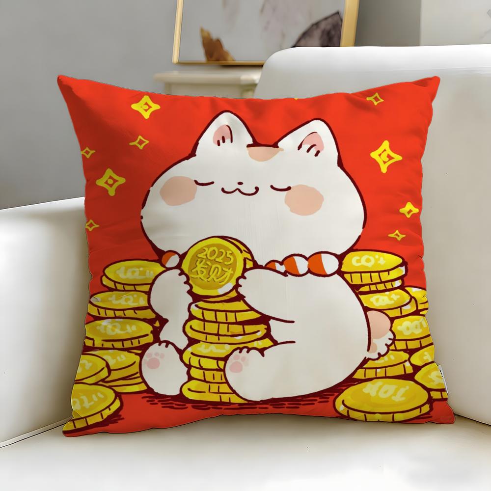 classic Neko Rich Luck Money Cat Cushion Cover Soft & Easy-Wash Pillow Case – Versatile for Couch, Bed, Travel and Office