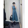Women's Summer French Retro A-Line Sleeveless Denim Dress – Petite Loose Fit