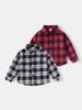 2026 Spring Kids' Blue Plaid Embroidered Long Sleeve Shirt for Boys