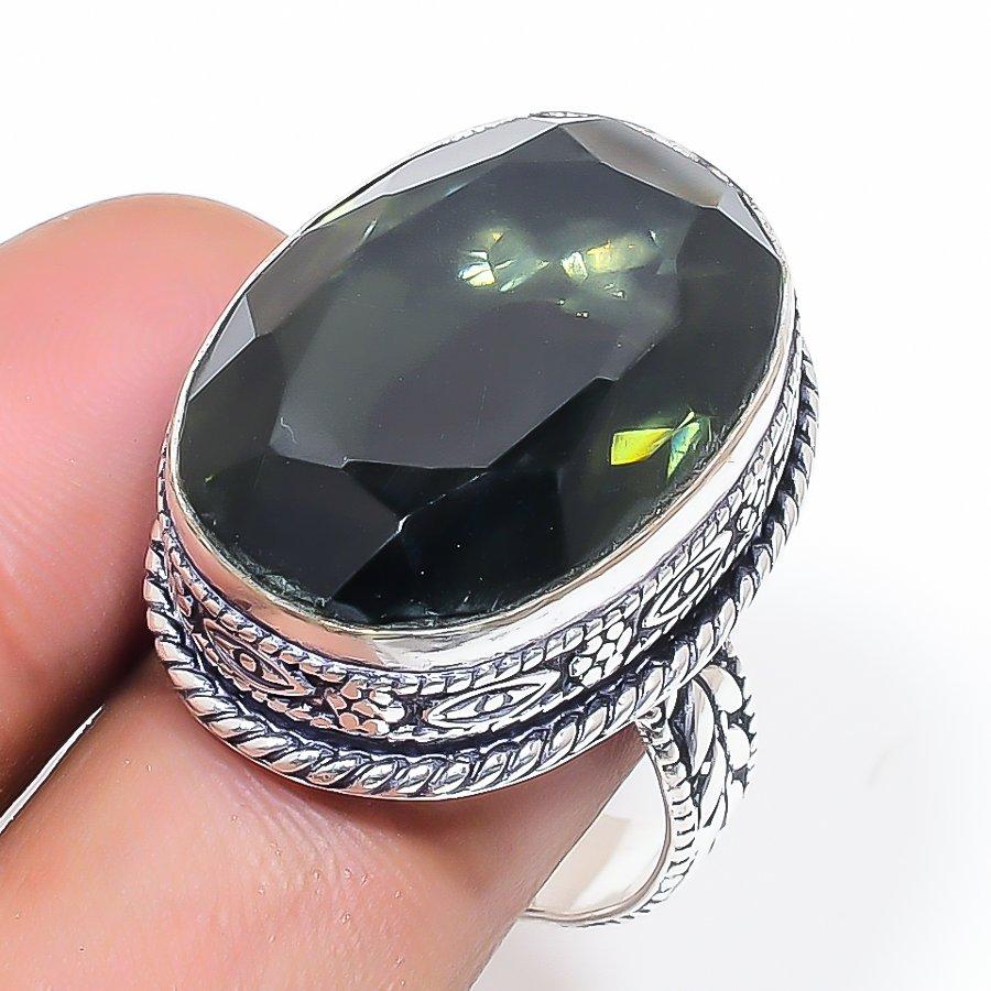 

Natural Black Spinel Gemstone 925 Sterling Silver Jewelry Ring Size 8.5 g8p62