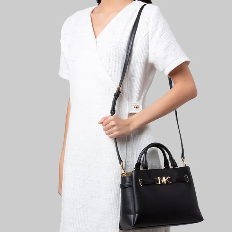 Michael Kors Mk Reed Classic Solid Color Portable Commuter Leather And Synthetic Leather Handbag Women Handbag Black 35S3G6RS1T-001