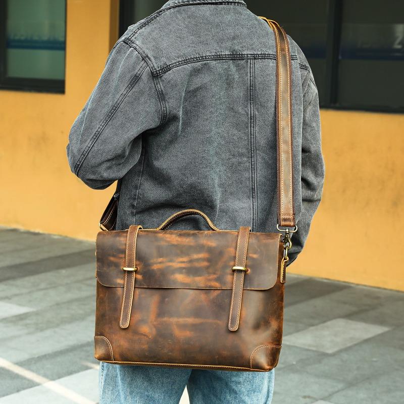 Crossbody Bag Genuine Leather Retro Men's Business Handbag Casual Single-shoulder Bag