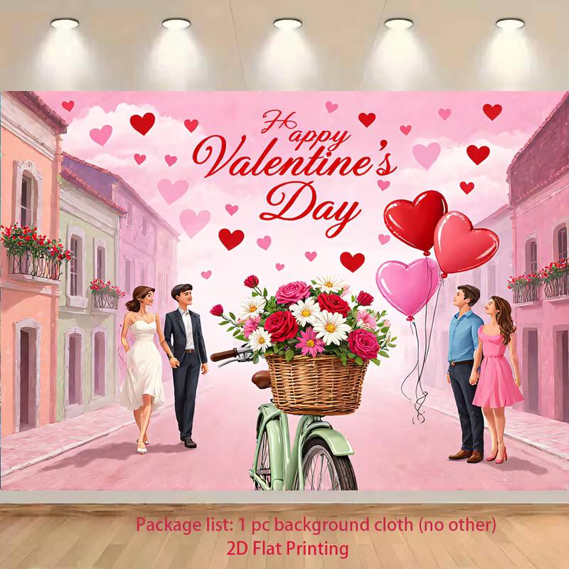 2D Romantic Town Valentine's Day Backdrop for Couple Party Photoshoot