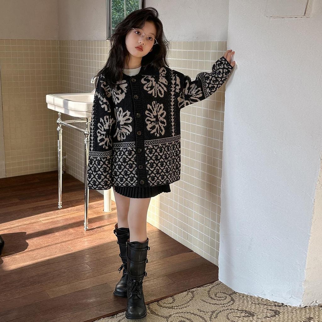 Mädchen Fair Isle Jacquard Strickjacke - Herbst- & Wintermode 2025