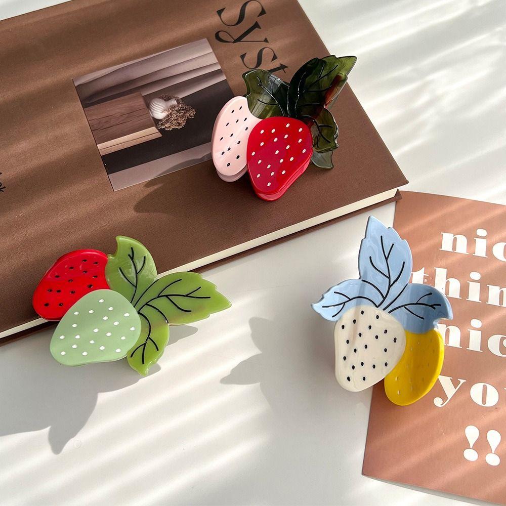 Cute Fruit Acetate Claw Clip Delicate Ponytail Shark Clip Strawberry Acetate Hair Clip  Daily