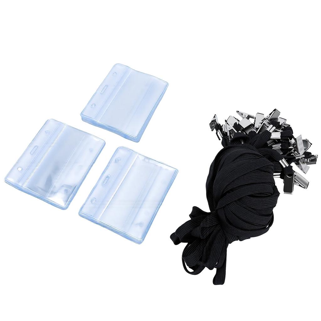 30PCS ID Badge Holder with Clip Lanyards Water Proof Transparent Horizontal Name Badge Holder for Work Office School