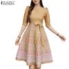 ZANZEA Robe d'été décontractée pour femme, col rond, manches courtes, imprimé patchwork