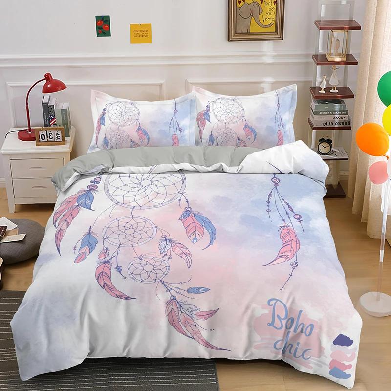 Dreamcatcher King Queen Duvet Cover Bohemian Style Bedding Set For Teen Girl Women Orange Sunset Scenery 2/3Pcs Soft Quilt Cover