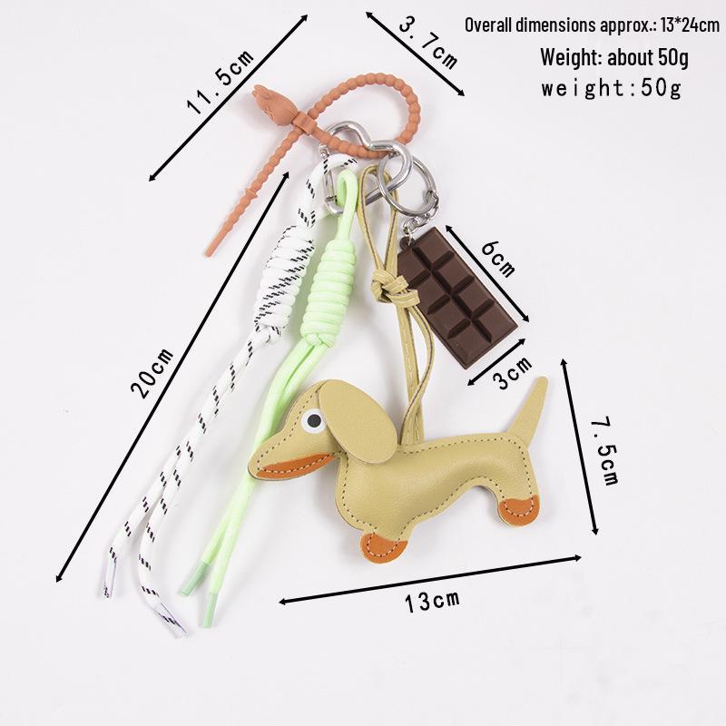 Colgante de Cuerda Tejida Dachshund y Amuleto de Cuero para Teléfono/Bolso
