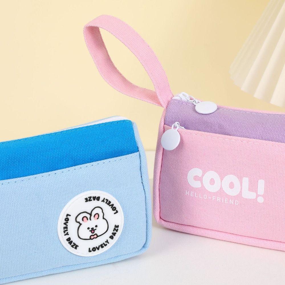 Large Capacity Triangle Stationery Bag Cartoon Storage Bag Wear Resistant Rabbit Pencil Bag  Women