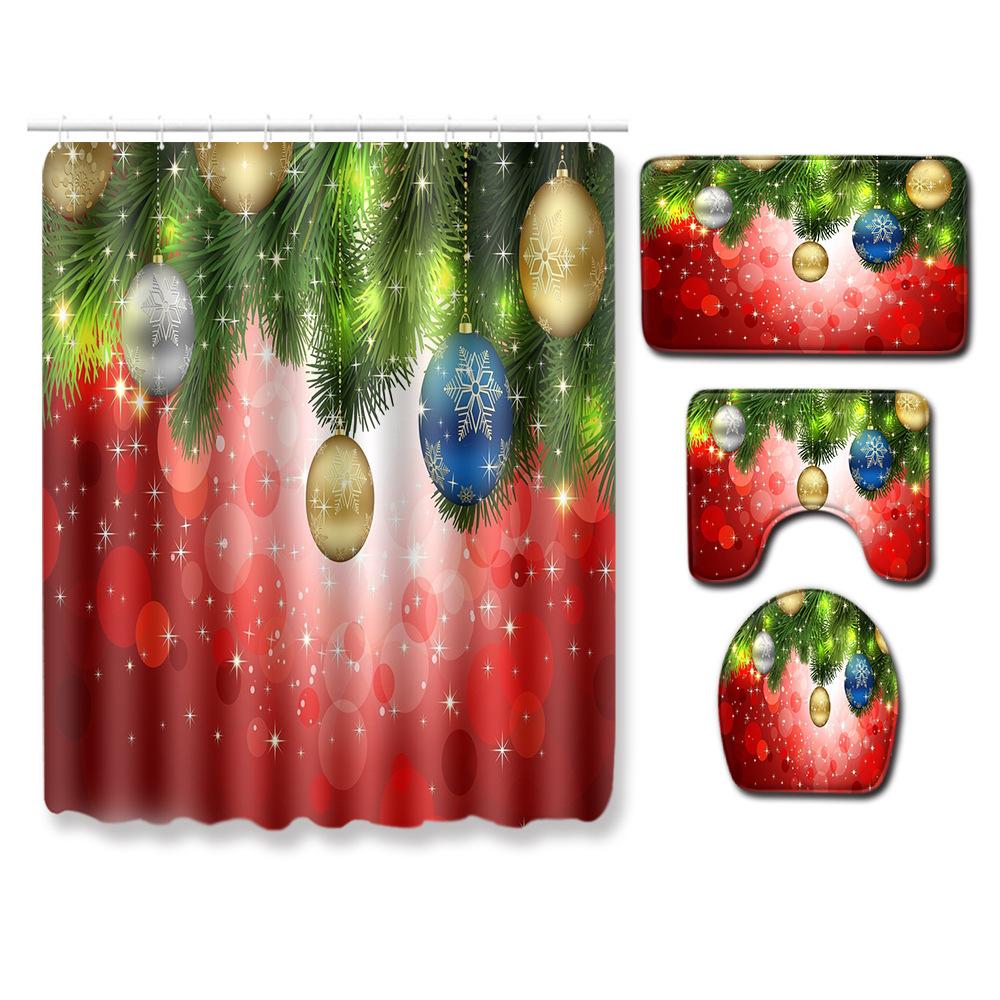 Christmas Bathroom Shower Curtain Four-Piece Floor Mat Toilet Non-Slip Door Mat Bedroom Living Room Absorbent Carpet