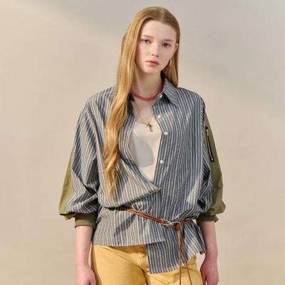 Stripe Color Block Sleeve Shirt Zf04qb003nh