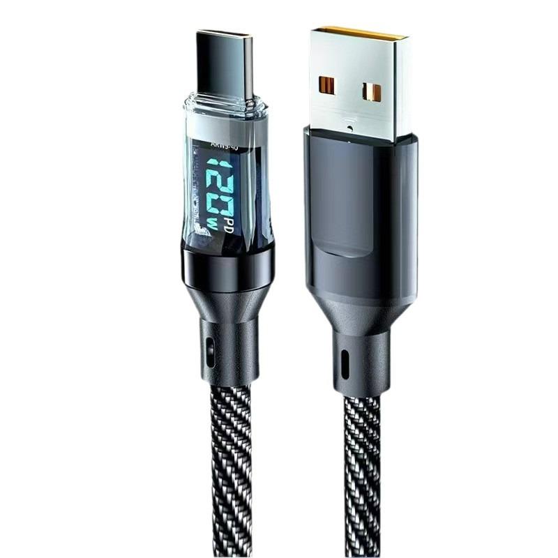 120W Dual-Head Type-C Fast Charging Cable with Digital Display for Huawei & Apple