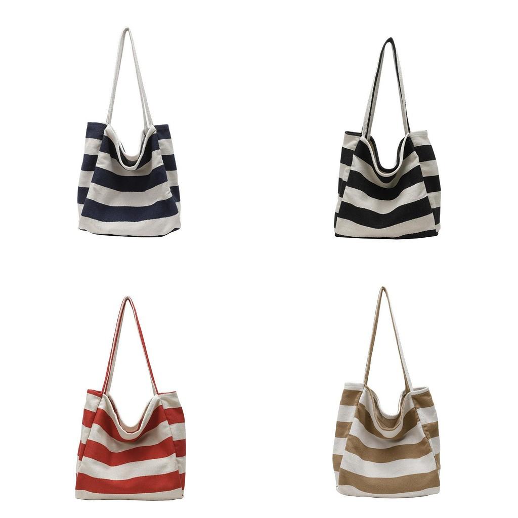 Canvas Large Capacity Bag With Stripes For Casual Daily Use