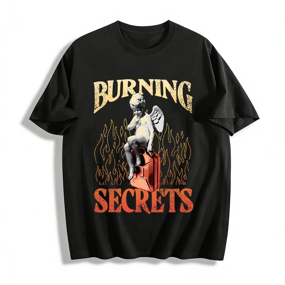 

Vintage Burning Secrets Angel Graphic Trendy Casual Short Sleeve Tee Pure cotton T-shirt XXS