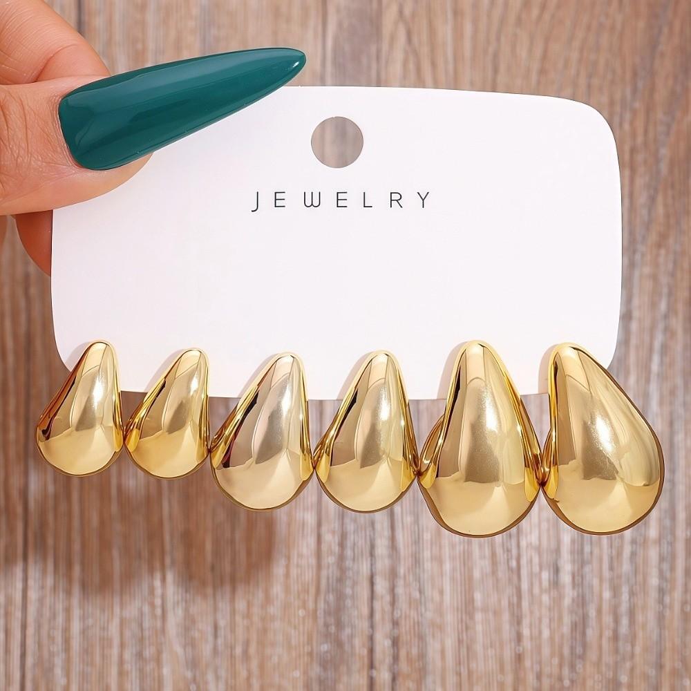 6pairs Gold Plated Waterdrop Earring Set Glossy Finish Hanging Dangle Earring  Daily Wear