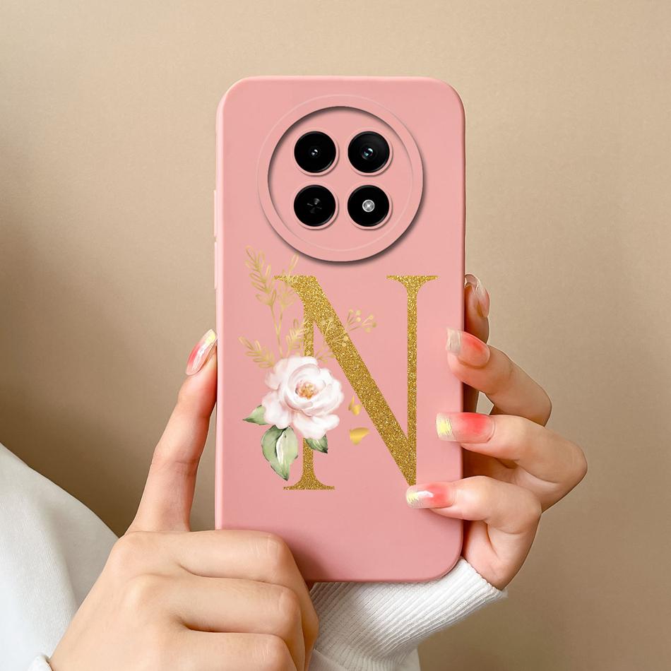 Cases For OPPO Realme12 12x 5G Elegant Rose Letter Soft Liquid Silicone Lens Protective Back Covers For Realme 12 X Bumper Funda