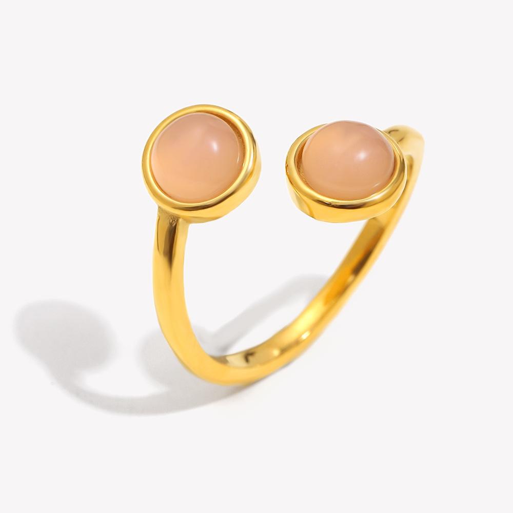 Stainless Steel Double Head Open Ring for Women Minimalist 18K Gold Plated Adjustable Green Pink Stone Rings Fashion Jewelry