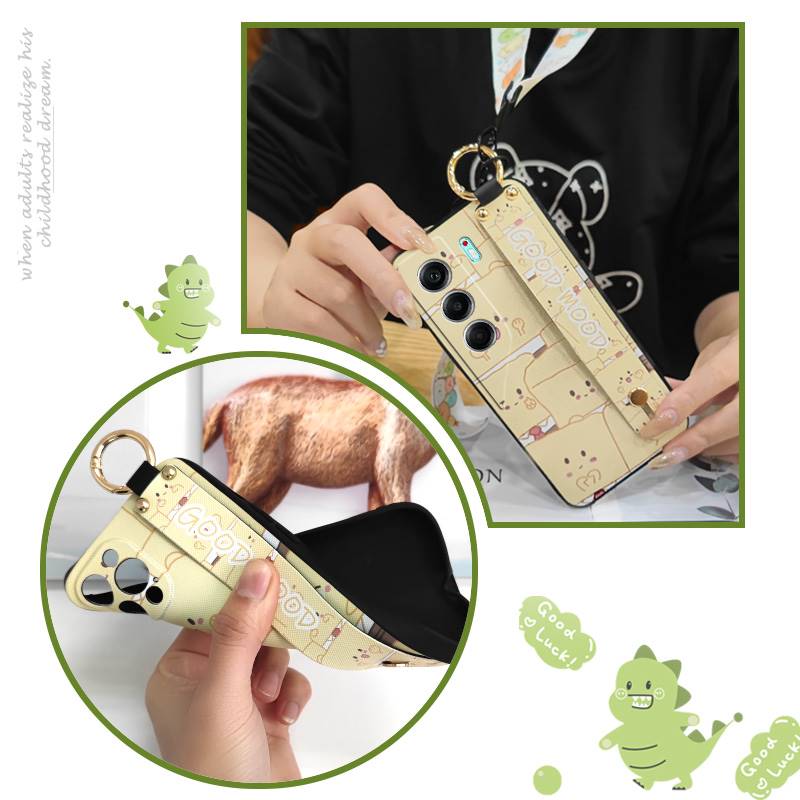 Shockproof Lanyard Phone Case For Tecno Camon40 4G/CM5 Wrist Strap Waterproof Silicone Wristband Cartoon Phone Holder