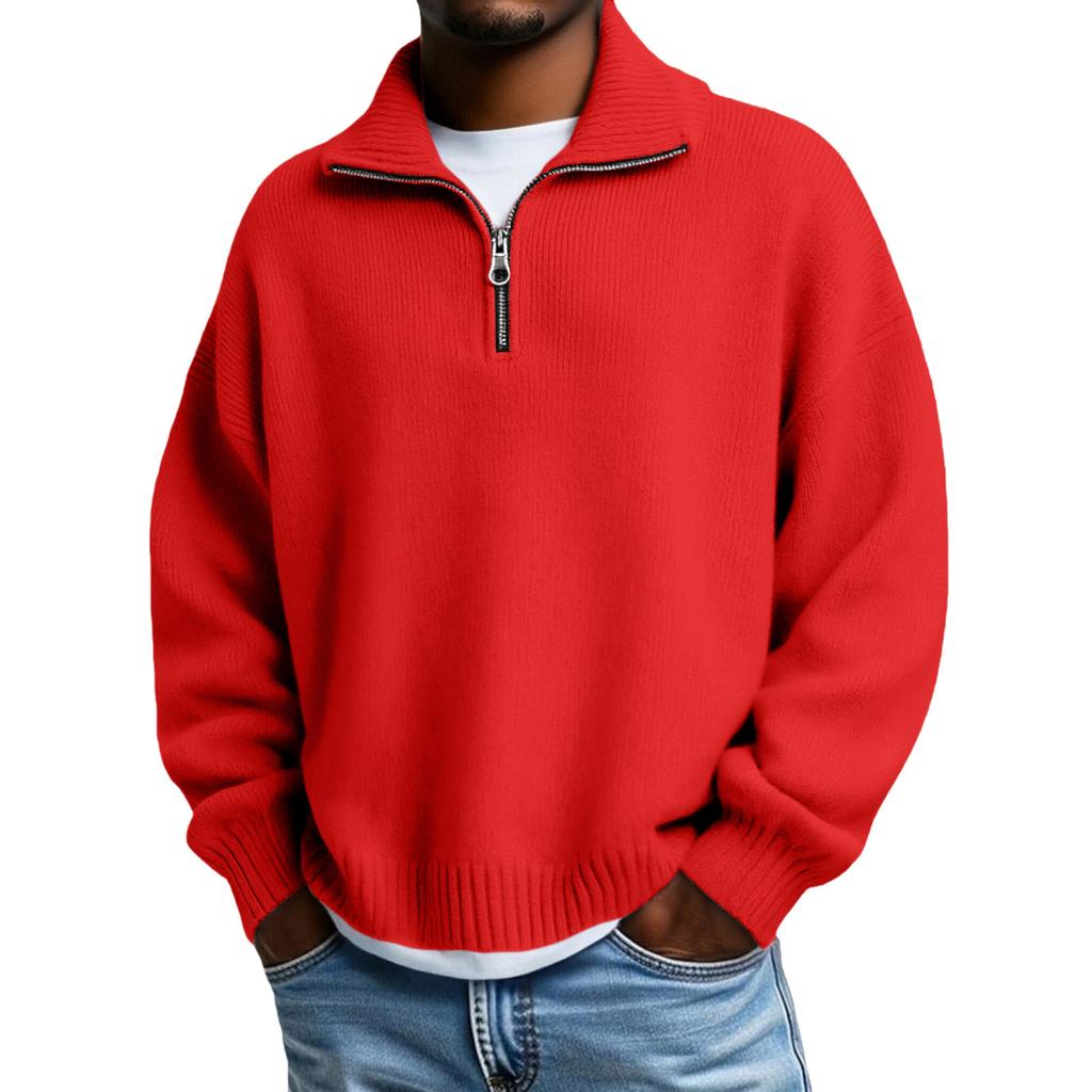 Men's Big Size Knitting Zipper Keep Warm Base Layer Shirt Sweater