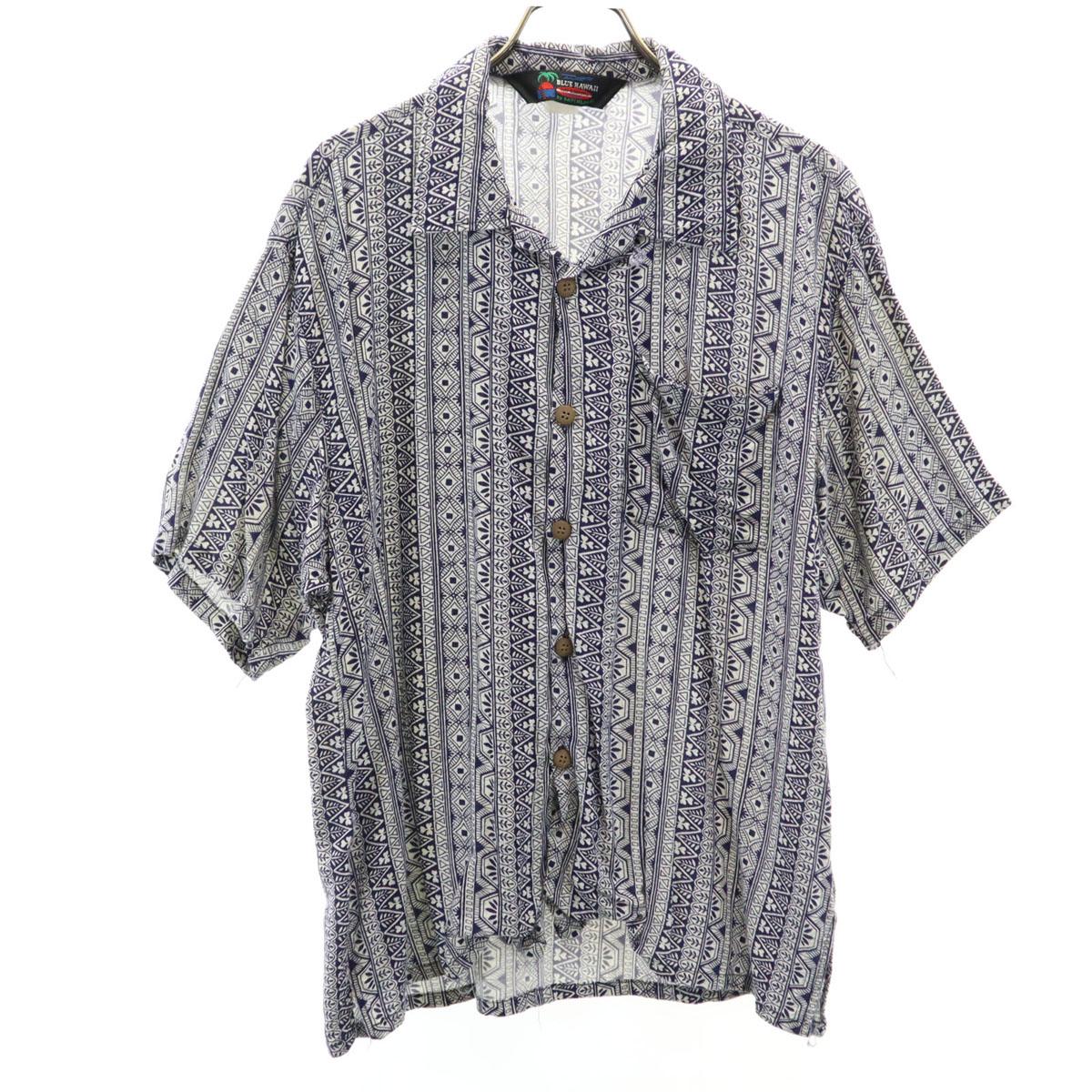 

BLUE HAWAII Комбинезон с ручками Короткий рукав Рубашка Алоха L Темно-синий Отложной воротник Мужской Б/у