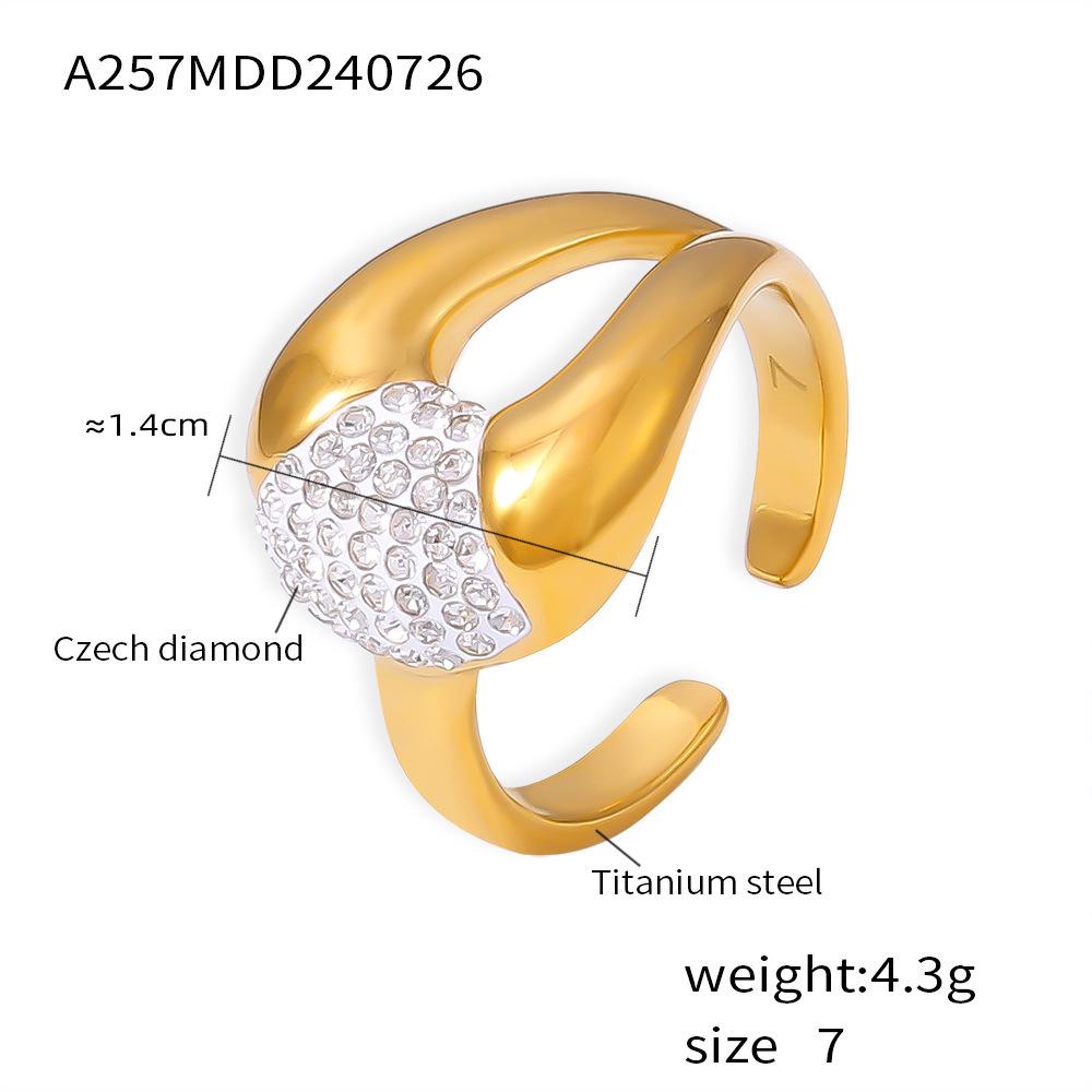 18K Gold-Plated Titanium Steel Open Ring with Rhinestones  Irregular Geometric Design Size 7