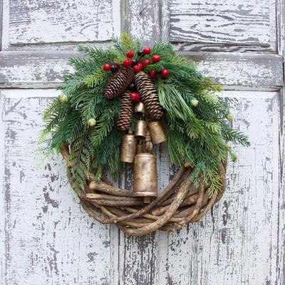 Zonghong Weihnachtlicher Dekorationskranz, Handgefertigter Weihnachtsglocken-Kranz Türhänger Fenster Requisiten