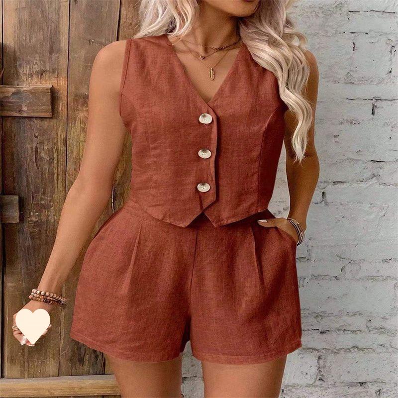 2026 Plus Size Women's Solid Color Two-Piece Vest Set: Europe & America Style