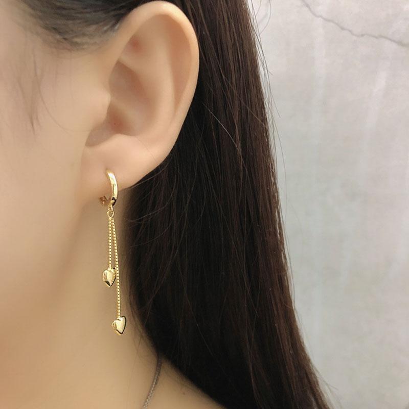 Silver Color Heart Chain Tassel Hoop Earrings Simple Classic Golden Women Jewelry  Oorbellen