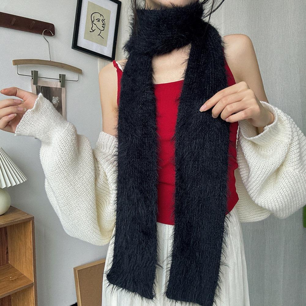 Solid Color Mohair Women Scarf Soft Plush Y2K Girl Scarf Thin Long Scarves  Autumn Winter