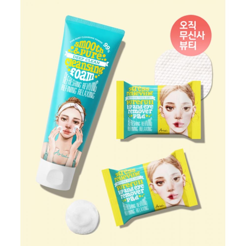 

Ariul [Спеціальний набір] Заспокійливі серветки для зняття макіяжу з губ та очей 30 шт. 2 упаковки + Пінка для глибокого очищення шкіри 120 мл (ARSR259) A Remover Pad x2+ Cleansing Foam