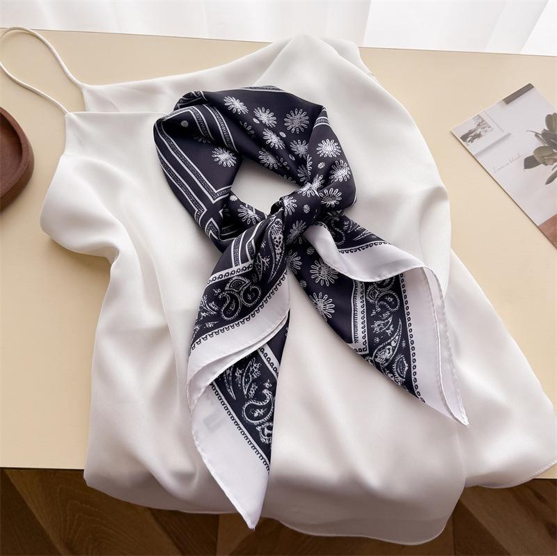 Daisy Cashew Flower Simulation Silk Printing Silk Scarf Small Square Scarf Premium Shawl Sunscreen Neck Scarf Headscarf Scarf