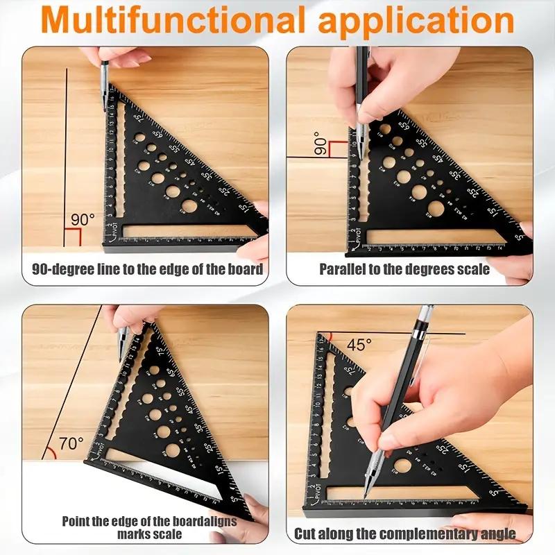 1pc 7-Inch Aluminum Alloy Triangle Ruler 45/90° Multi-Angle Woodworking Measuring Tools For Drawing & Industrial Measurements