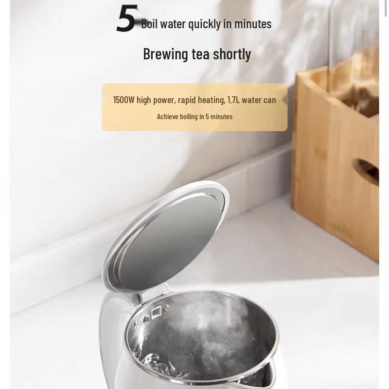 Midea 1.7L 304 Stainless Steel Electric Kettle CN plug (adapter included)