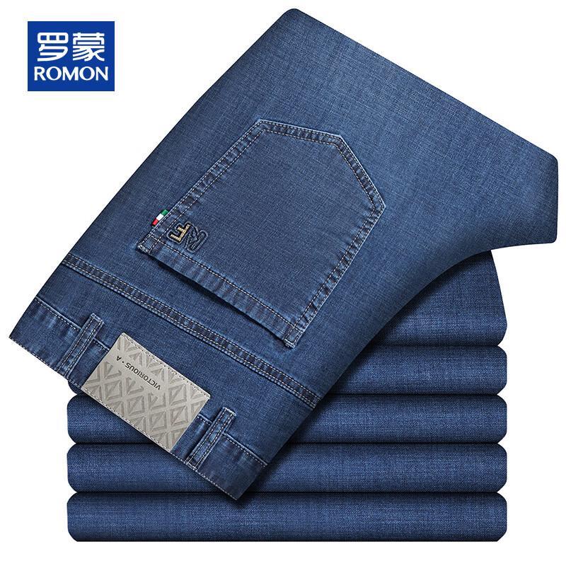 ROMON Men's Loose Straight Stretch Summer Jeans