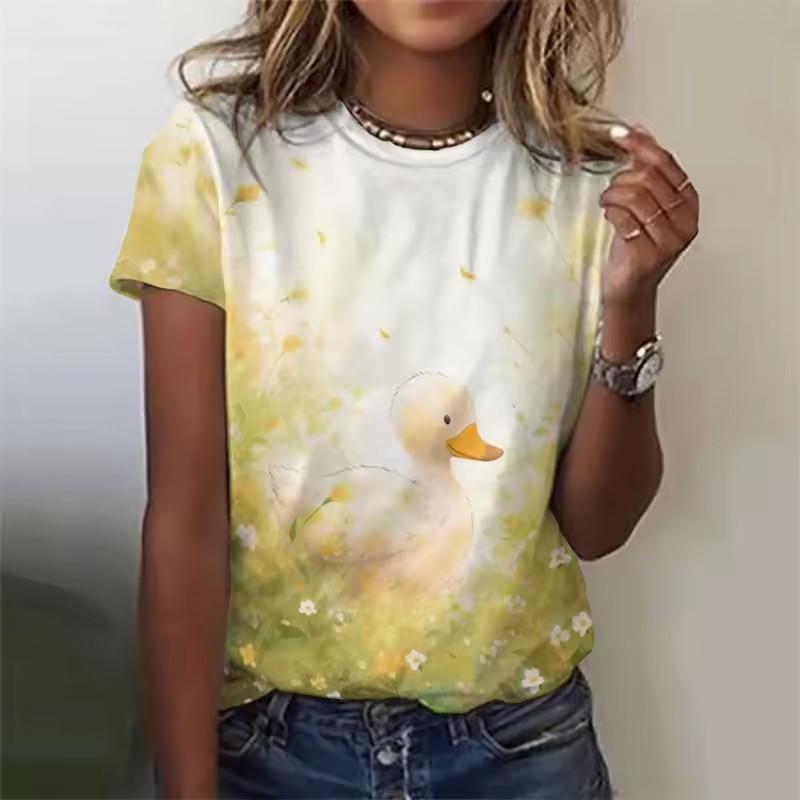 3D-gedrucktes Fuchs-T-Shirt für Frauen, Cartoon-Tiere, grafische T-Shirts, Sommermode, Harajuku, übergroße T-Shirts mit Rundhalsausschnitt und kurzen Ärmeln