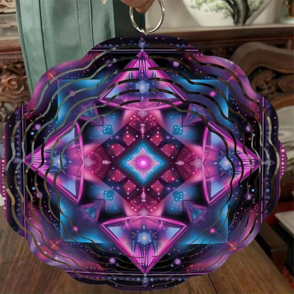 Clopoțel de vânt rotativ 10 inch cu cârlig 360 Decor vibrant de grădină din metal Design geometric artistic Violet Albastru Roz Cadou pentru toate anotimpurile
