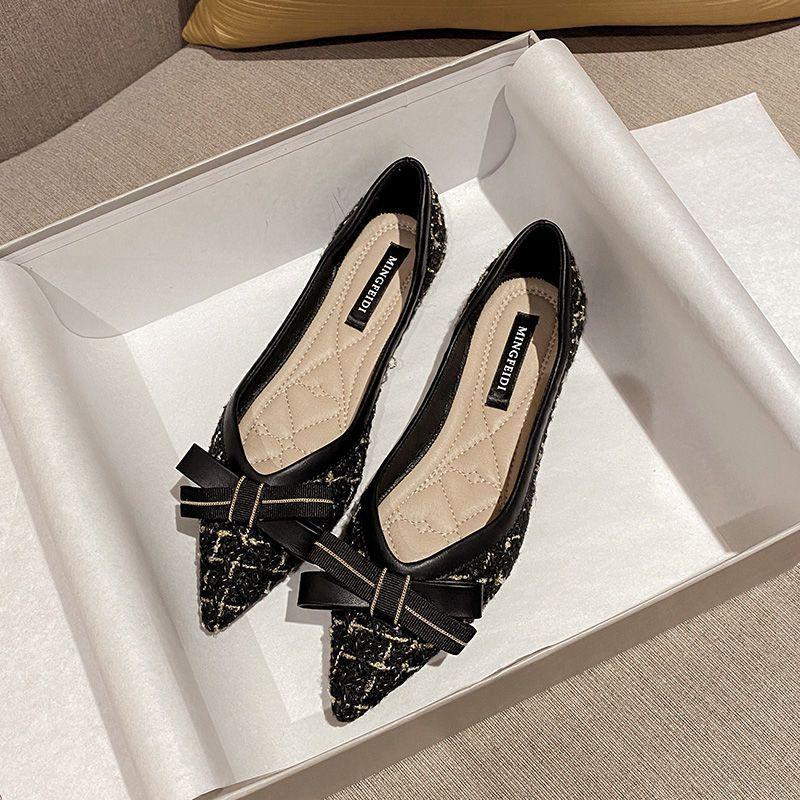Xiaoxiangfeng Pointed Single Shoes Female Spring Temperament Fairy Shoes Soft Sole Shallow Mouth Flat Shoes Ladyshoes Large Size Women's Shoes 41 To 4