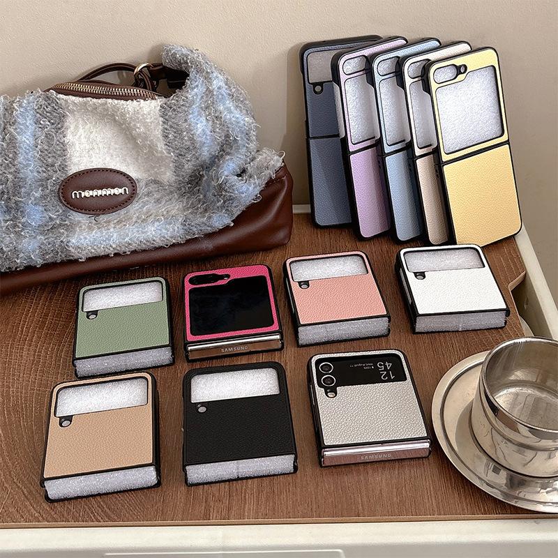 Leather Solid Color Mobile Phone Case for Samsung Zflip6 Clamshell Folding Screen Findn2Flip Hard Shell Xflip