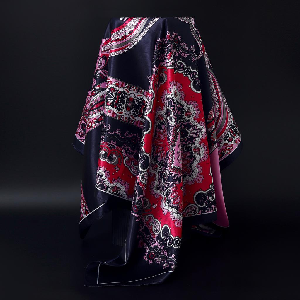 Fashion Square Silk Scarf Women Headband 90*90cm Print Neck Scarfs Office Hair Band Hand Kerchief Female Bandana Headwear