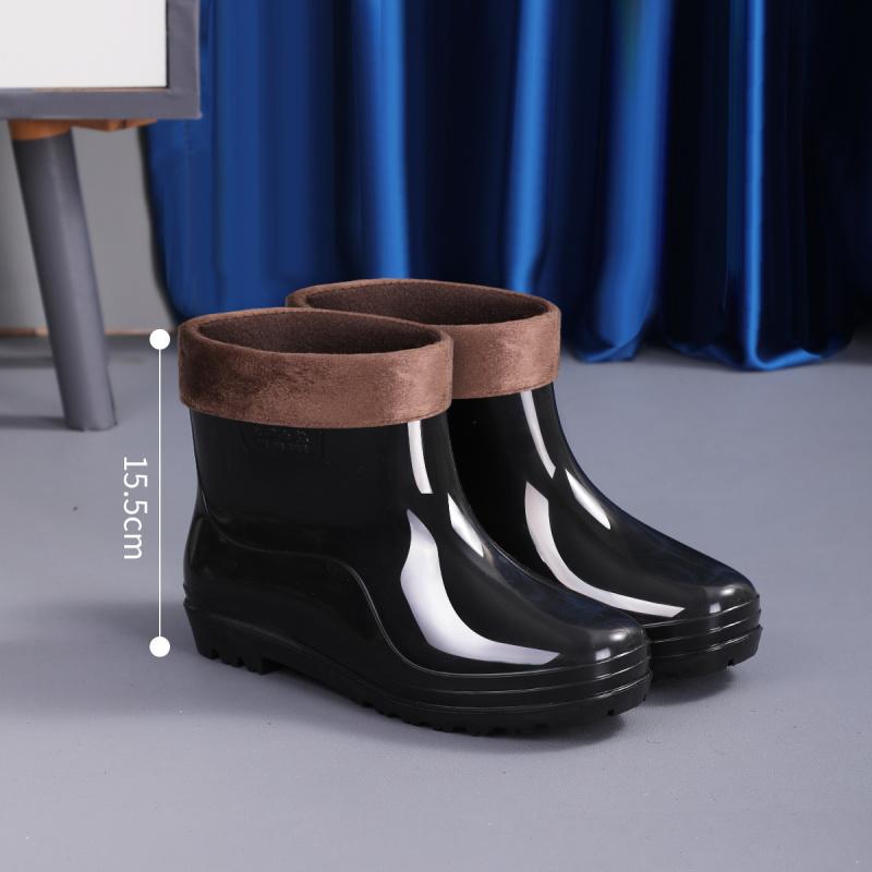 Thickened rain shoes men's tall short rain boots waterproof and non-slip thickened fleece cover acid and alkali resistant rubber boots