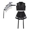 Completo Hip Hop Danza Bambini Top Corto Senza Maniche Zip Up Laccato Paillettes Shorts Set Maniche con Nappe Staccabili