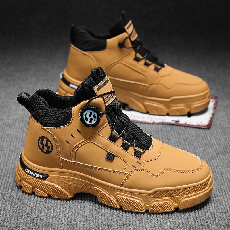 

Мужские высокие кроссовки, модная кожаная повседневная обувь, нескользящая походная обувь для мужчин, вращающиеся кнопки, обувь на платформе Botas 39 хаки