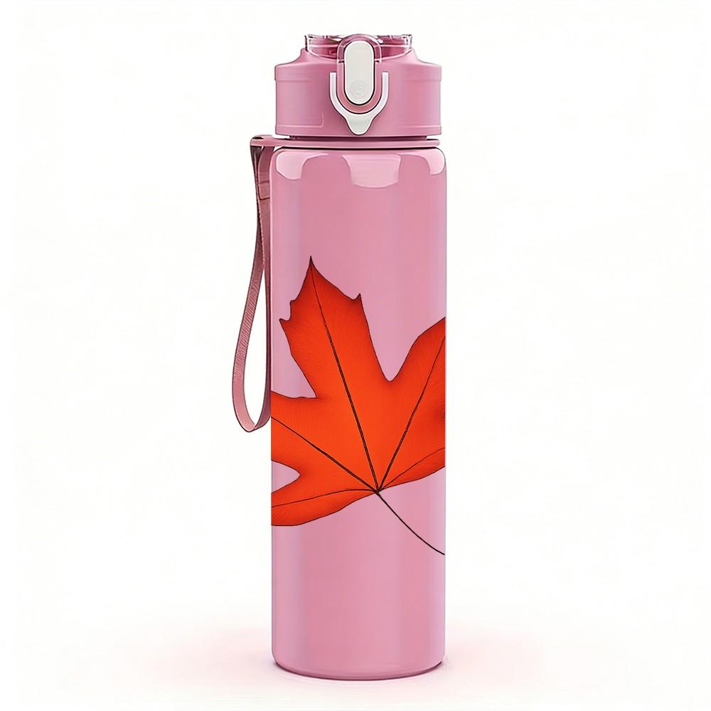 1PC Maple Leaf 750ml Color Plastic Sports Water Bottle Leakproof Flip Straw Lid Suitable for Sports Office Home Use