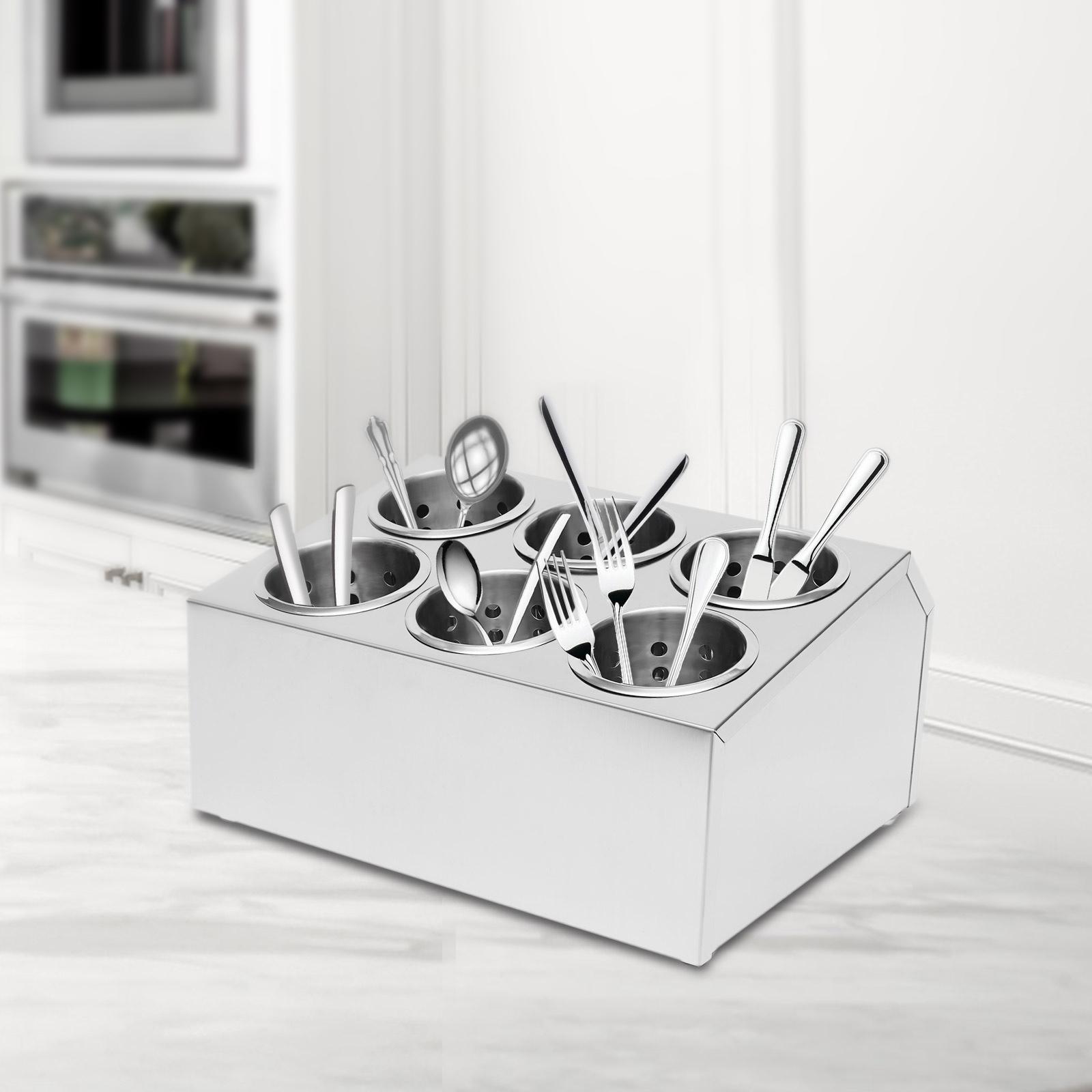 6-Bay Stainless Steel Flatware Holder, Commercial Kitchen Cutlery Organizer for Restaurant Cafeteria Home Use argento