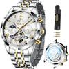 OLEVS Men's Classic Dress Watch Big Face Black Stainless Steel Waterproof with Calendar