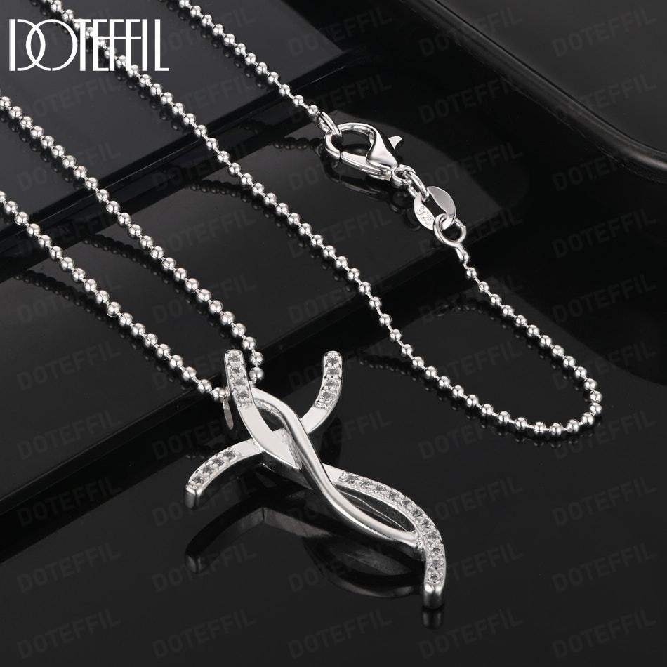 925 Sterling Silver AAA Zircon Cross Pendant Necklace Fashion Jewelry