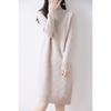 Women's Mid-Length Thickened Pure Wool Knitted Dress with Half-High Collar and Long Sleeves