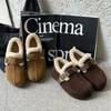 Cowhide Version All-inclusive Women's Velvet Thickened Warm Small Fashion Cotton Shoes One Pedal Lamb Wool Shoes